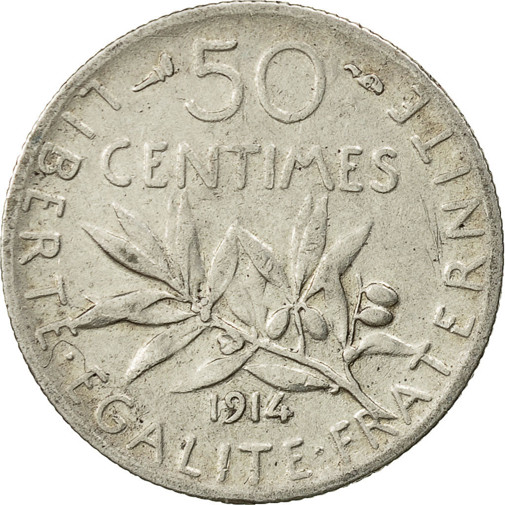 Moneta, Francia, Semeuse, 50 Centimes, 1914, Paris, BB+, Argento, KM:854