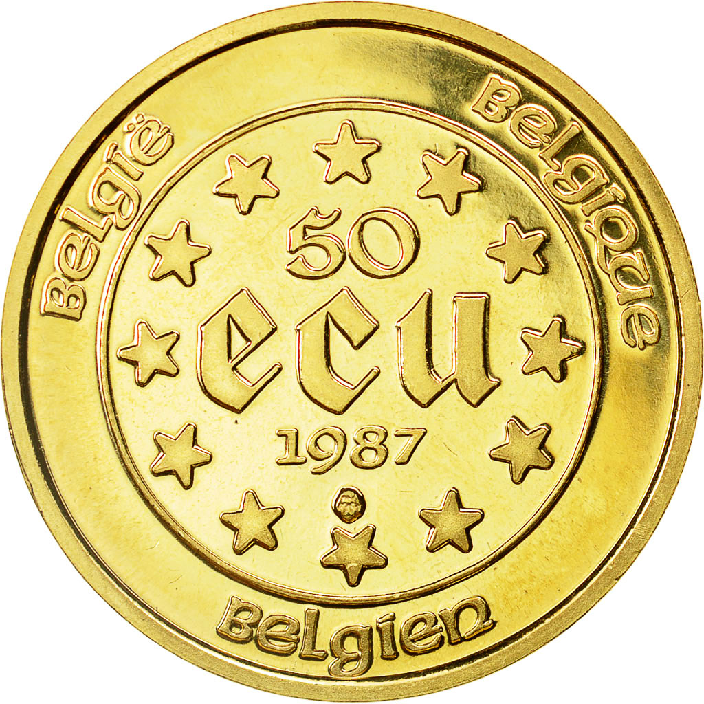Coin, Belgium, 50 Ecu, 1987, MS(65-70), Gold, KM:167