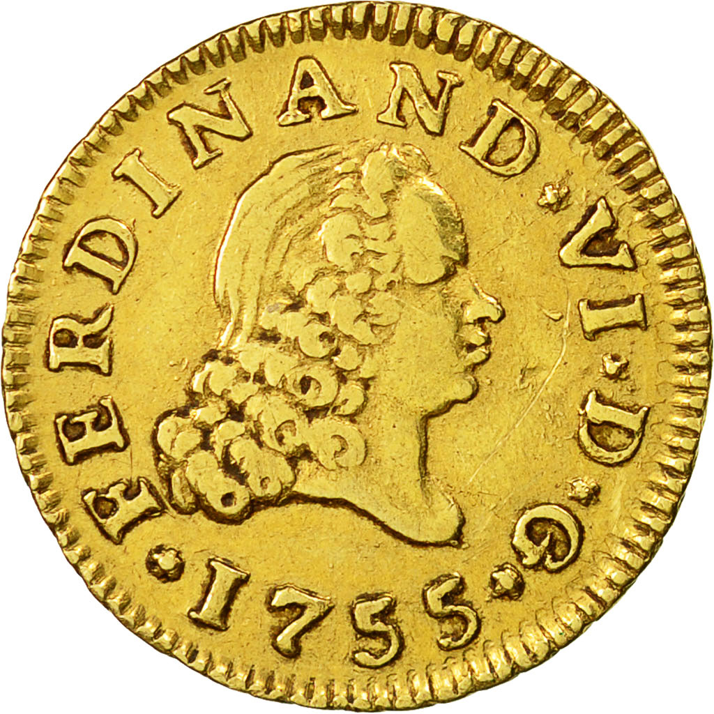 Moneda, España, Ferdinand VI, 1/2 Escudo, 1755, Madrid, MBC, Oro, KM:378