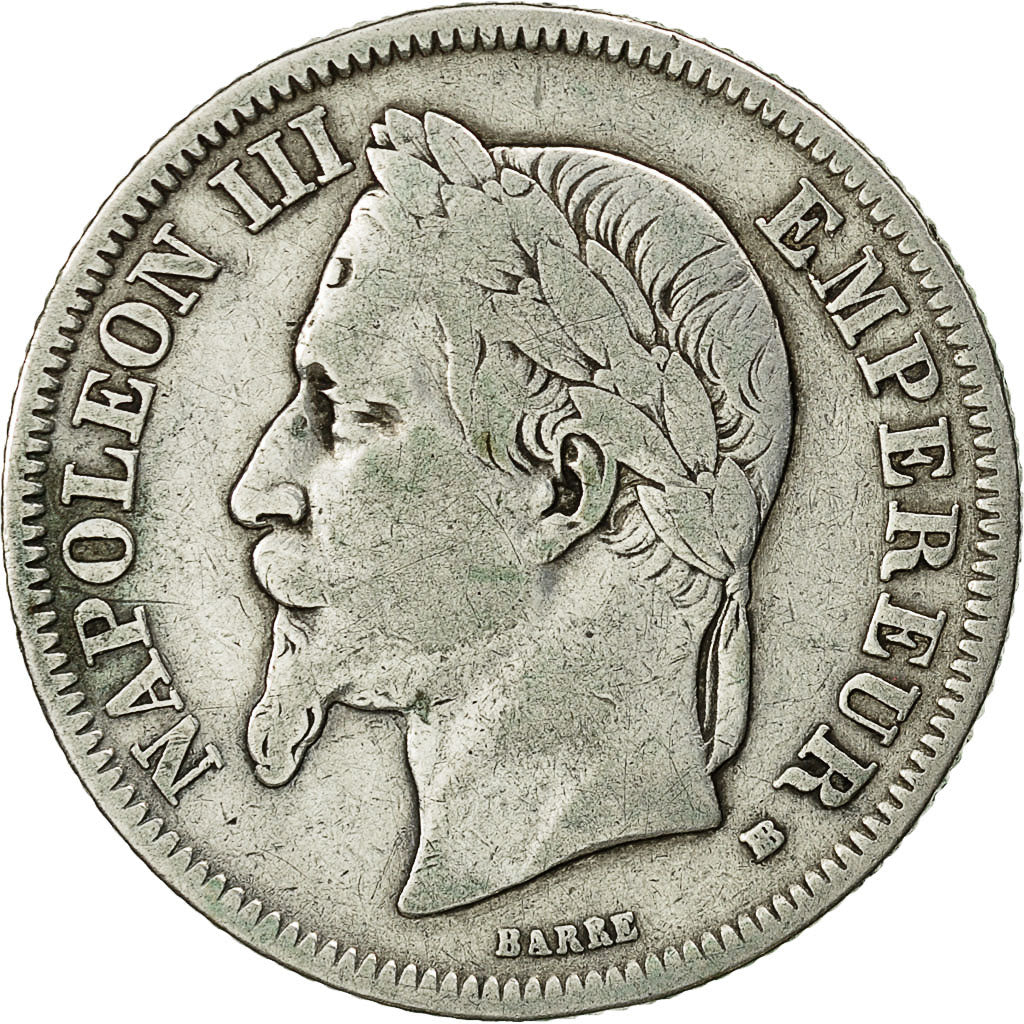 Coin, France, Napoleon III, 2 Francs, 1866, Strasbourg,VF(30-35),KM 807.2