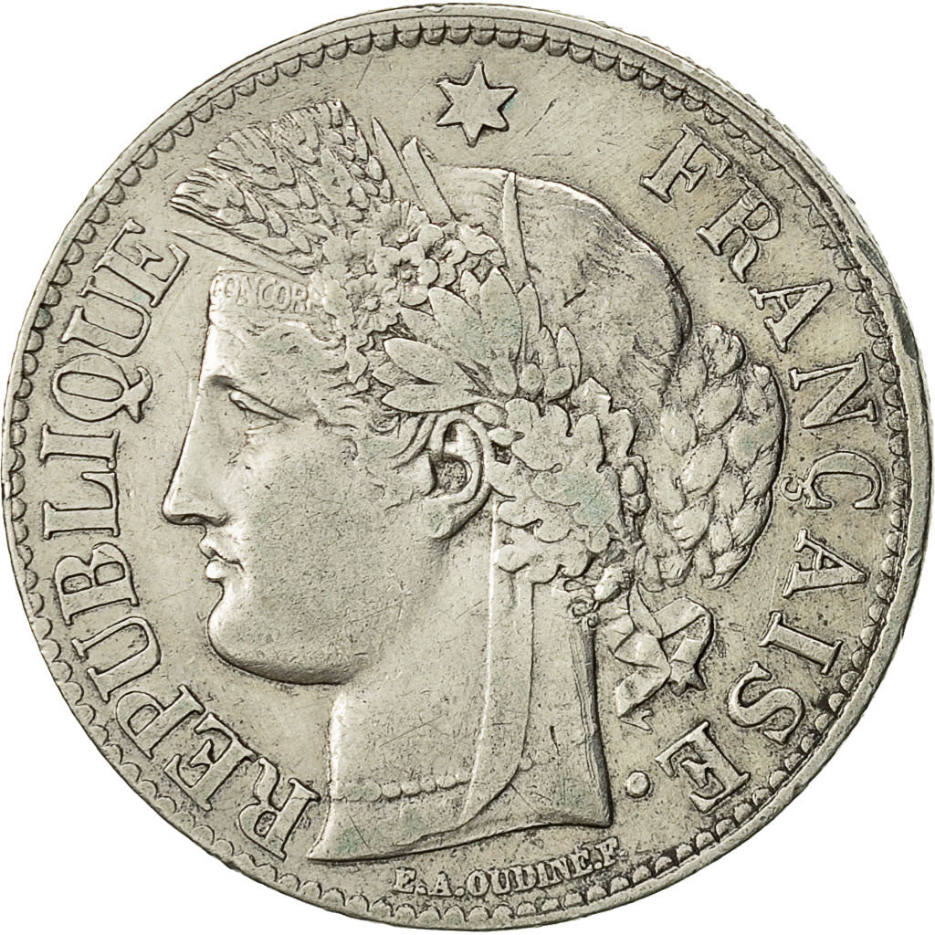 Coin, France, Cérès, 2 Francs, 1871, Bordeaux, EF(40-45), Silver, KM:817.2