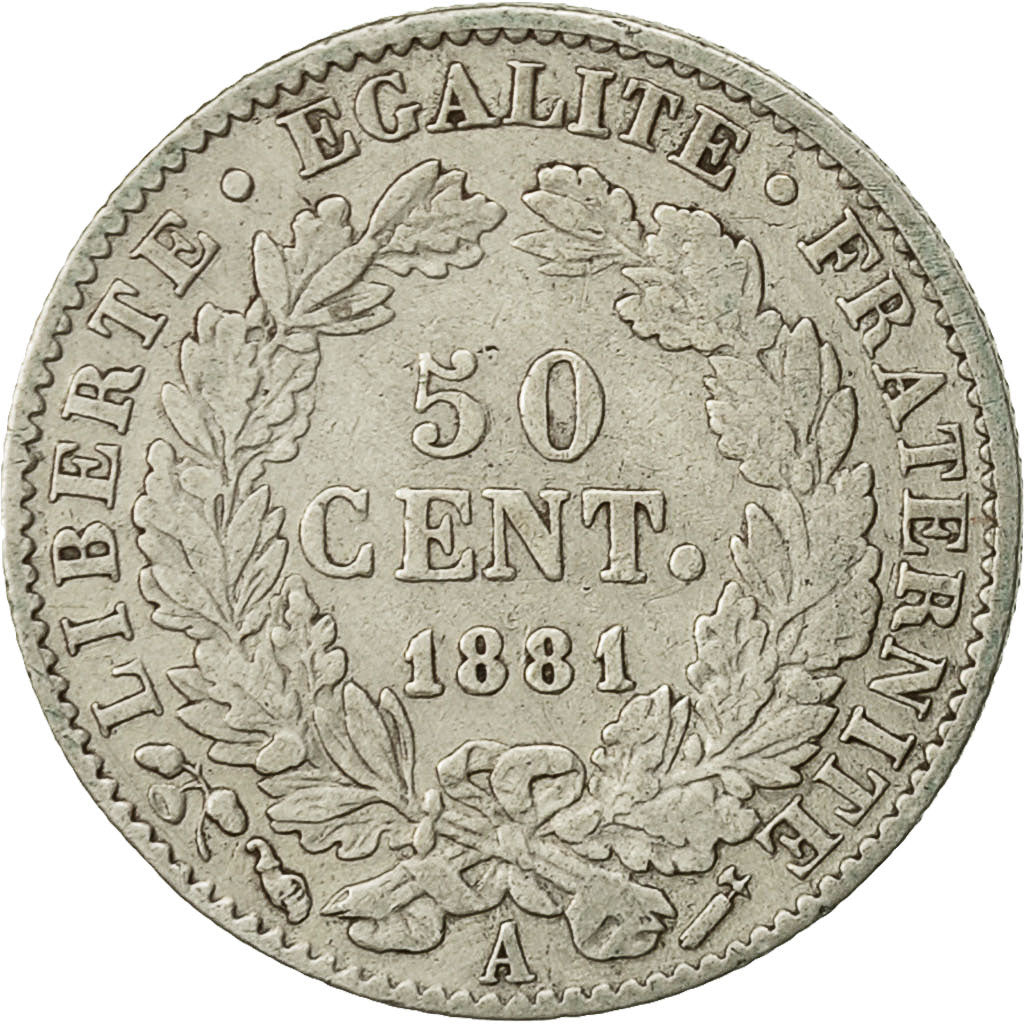 Coin, France, Cérès, 50 Centimes, 1881, Paris, EF(40-45), Silver, KM:834.1