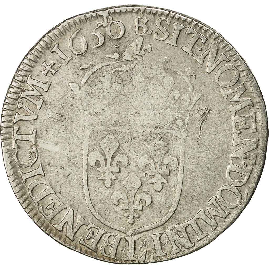 Coin,France,Louis XIV,1/2 Écu à la mèche longue,1650,Bayonne,VF(30-35),KM 164.12