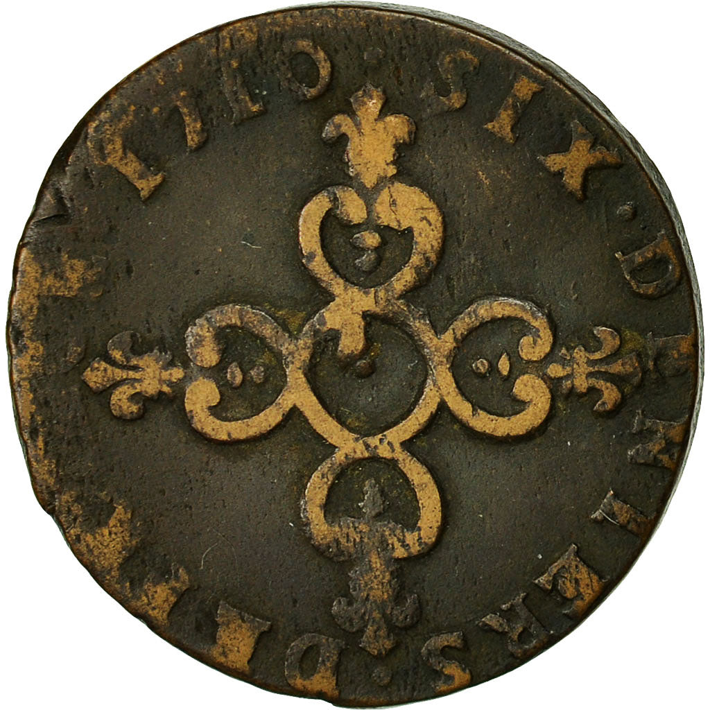 Coin, France, Louis XIV, Six deniers ,1710, La Rochelle, VF(20-25), KM 400.1