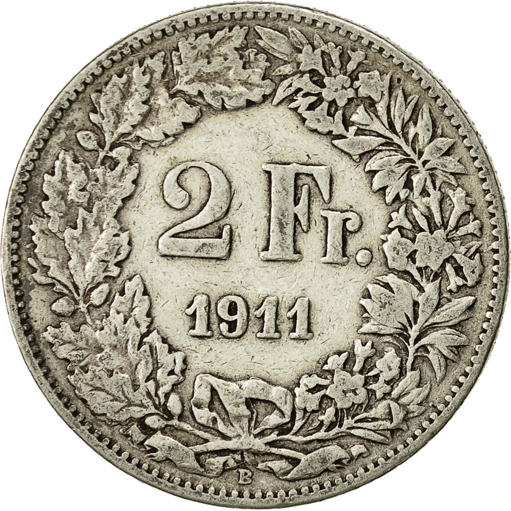 Coin, Switzerland, 2 Francs, 1911, Bern, EF(40-45), Silver, KM:21