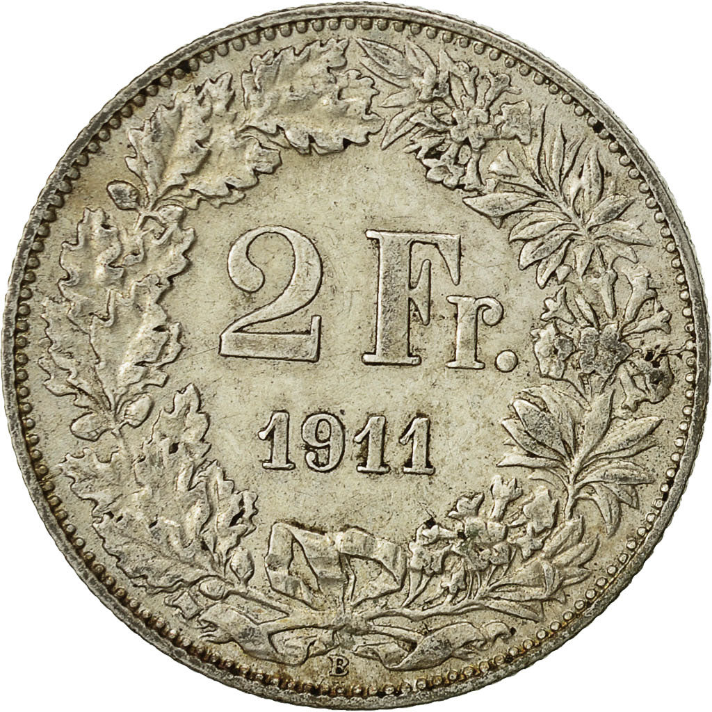 Coin, Switzerland, 2 Francs, 1911, Bern, AU(50-53), Silver, KM:21