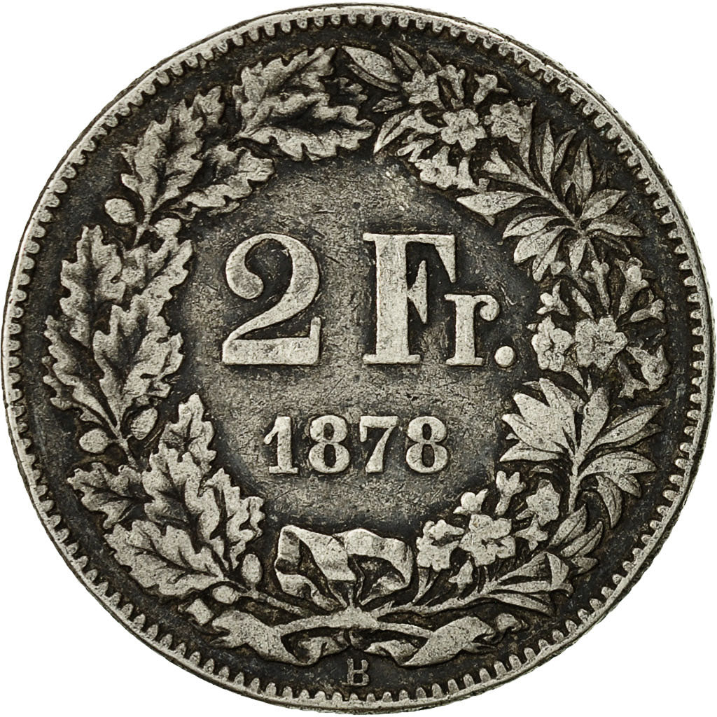 Coin, Switzerland, 2 Francs, 1878, Bern, VF(30-35), Silver, KM:21