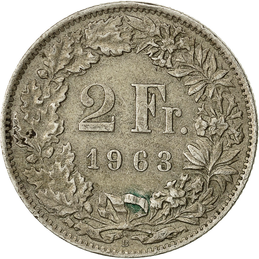 Coin, Switzerland, 2 Francs, 1963, Bern, AU(50-53), Silver, KM:21