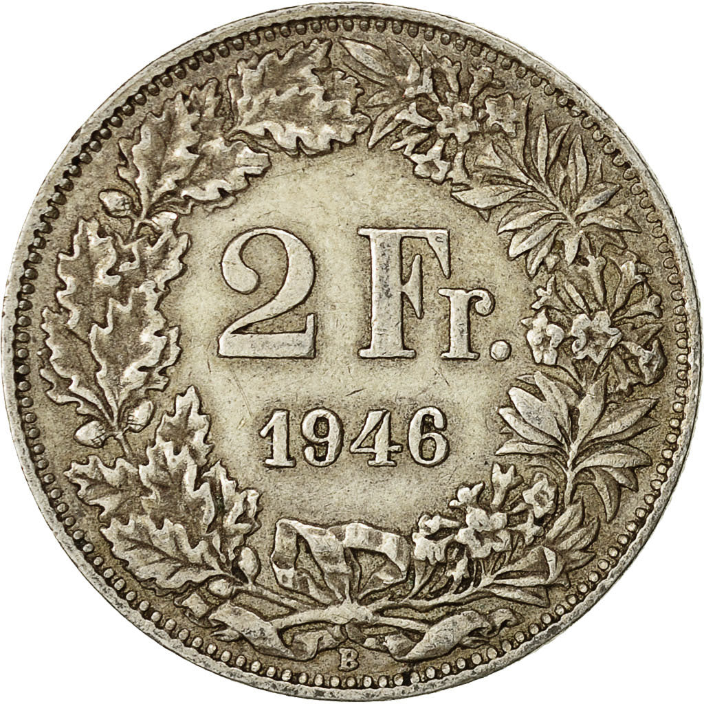 Coin, Switzerland, 2 Francs, 1946, Bern, AU(50-53), Silver, KM:21