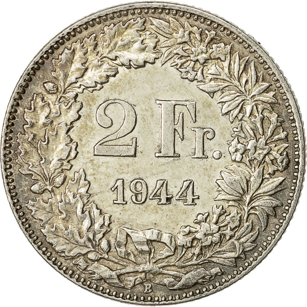 Coin, Switzerland, 2 Francs, 1944, Bern, AU(55-58), Silver, KM:21