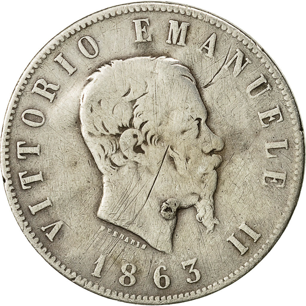 Moneta, Włochy, Vittorio Emanuele II, 2 Lire, 1863, Torino, VF(20-25), Srebro