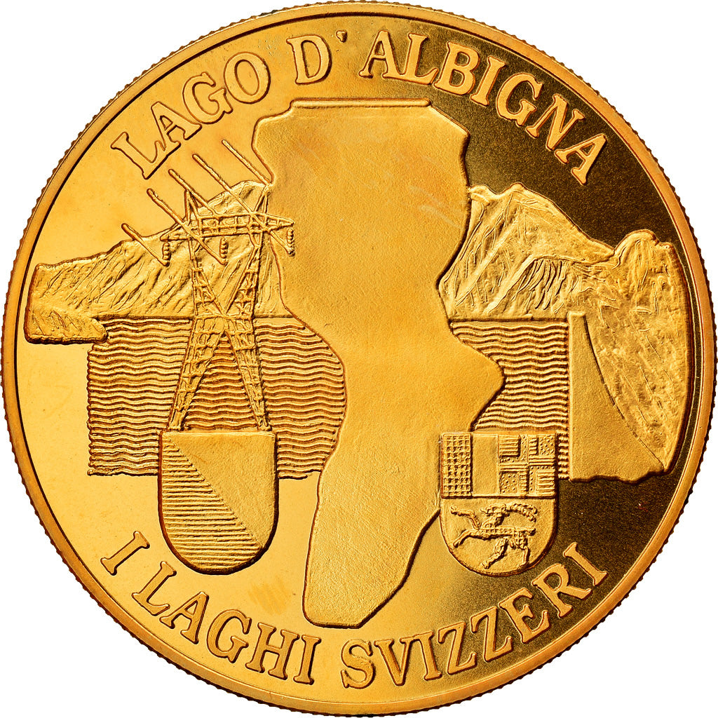 Switzerland, Medal, Lago d'Albigna, I Laghi Svizzeri, MS(64), Copper-Nickel Gilt