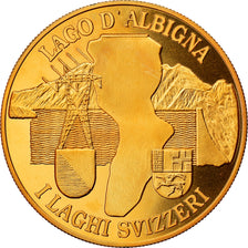 Suíça, Medal, Lago d'Albigna, I Laghi Svizzeri, MS(64), Cobre-Níquel Dourado