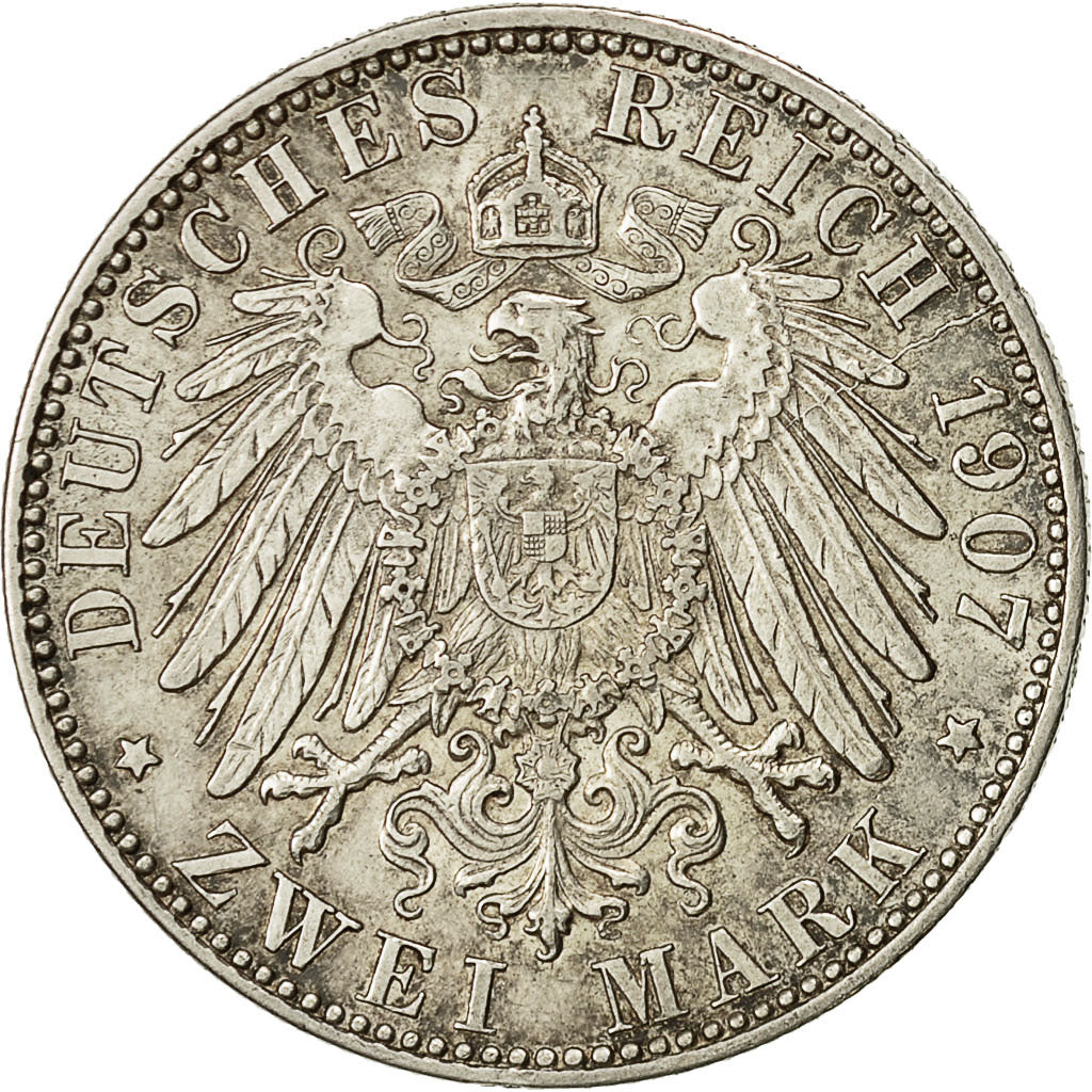 Coin, German States, HAMBURG, 2 Mark, 1907, Hamburg, AU(50-53), Silver, KM:612