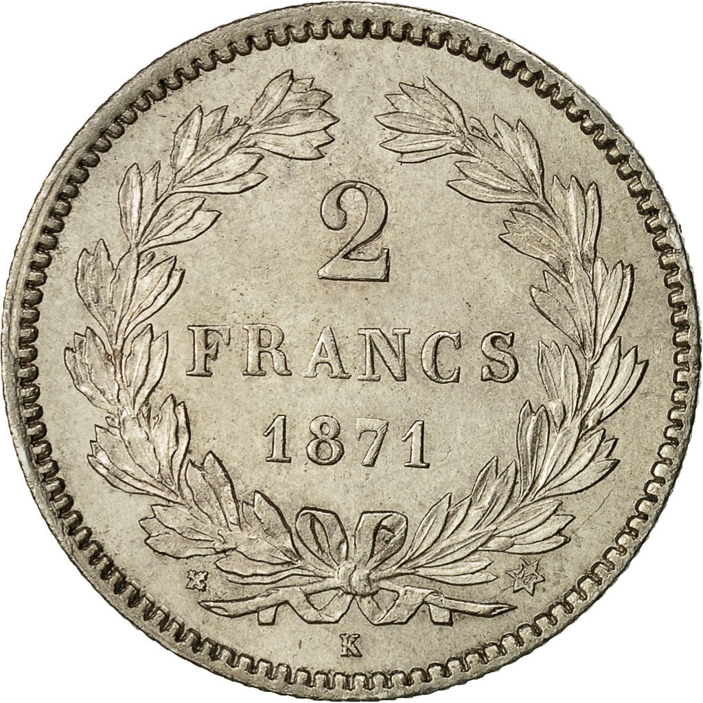 Coin, France, Cérès, 2 Francs, 1871, Bordeaux, MS(63), Silver, KM:816.2
