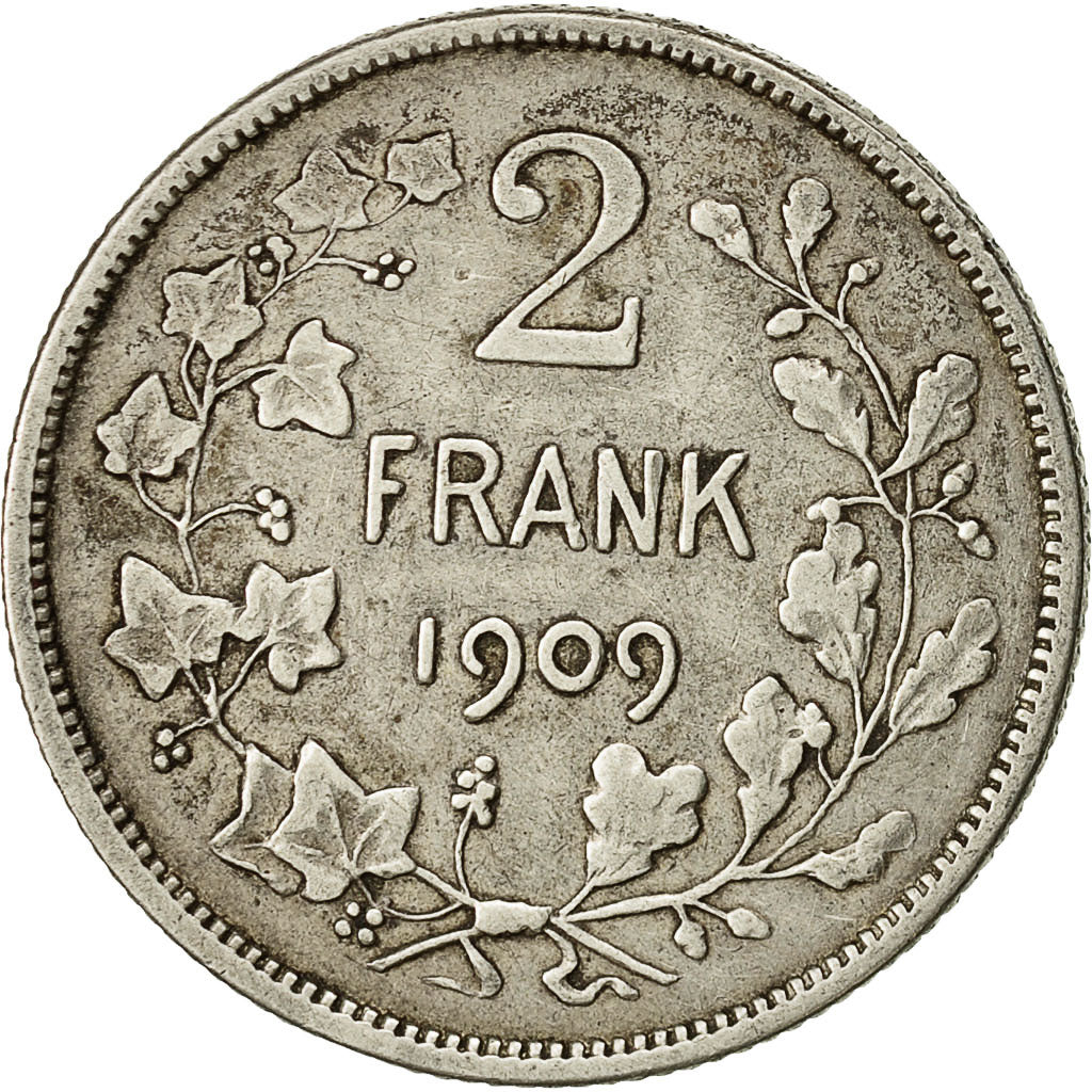 Moneta, Belgia, 2 Francs, 2 Frank, 1909, VF(30-35), Srebro, KM:59