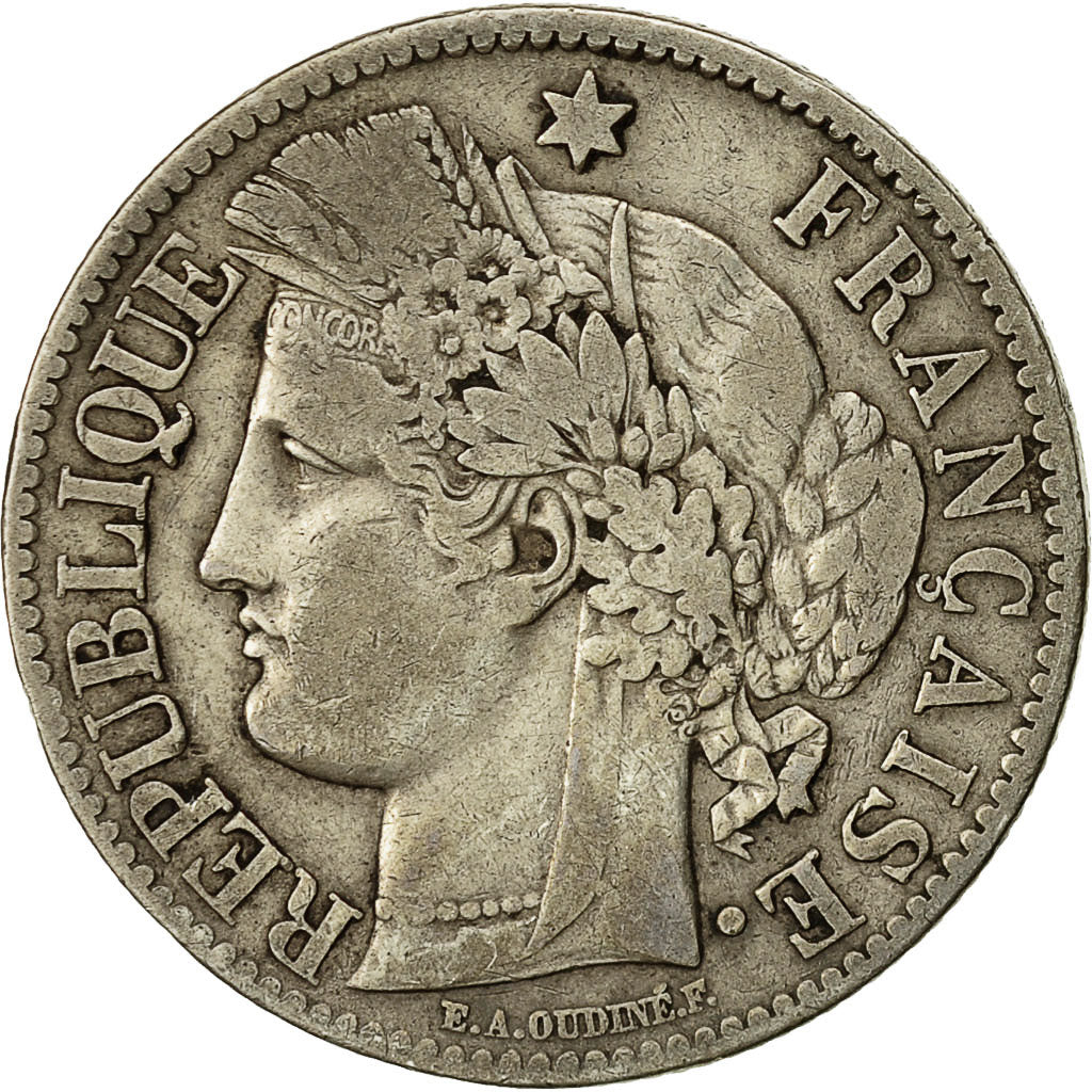 Coin, France, Cérès, 2 Francs, 1871, Bordeaux, EF(40-45), Silver, KM:817.2