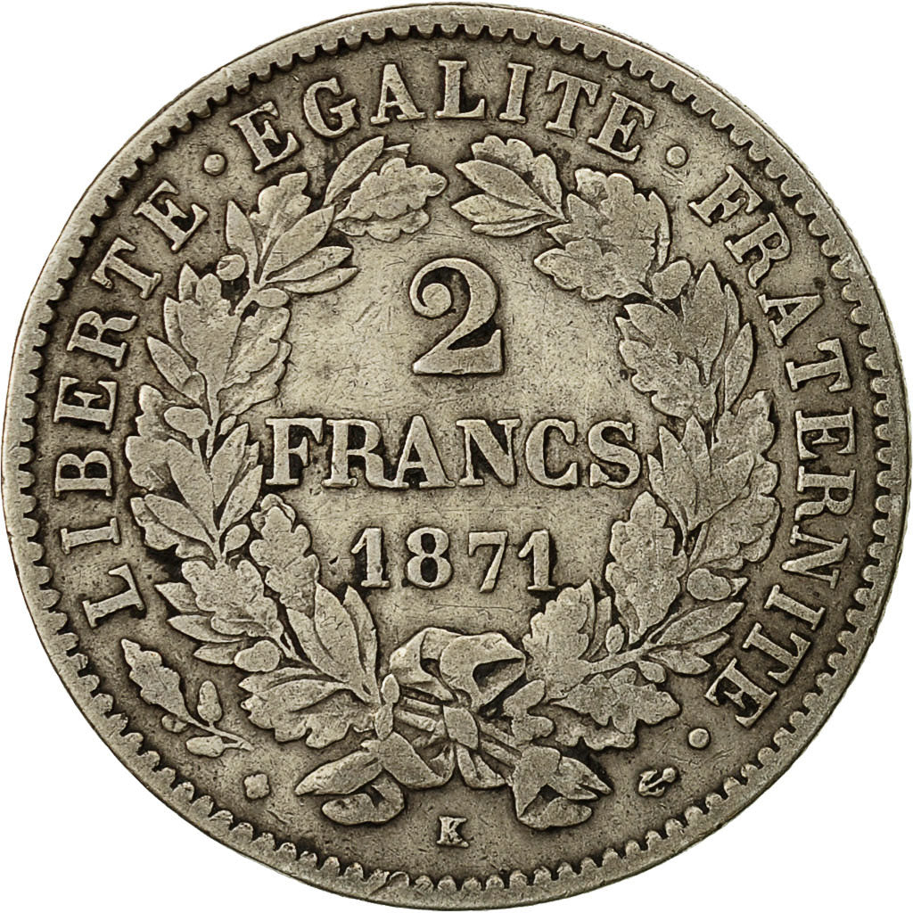 Coin, France, Cérès, 2 Francs, 1871, Bordeaux, EF(40-45), Silver, KM:817.2