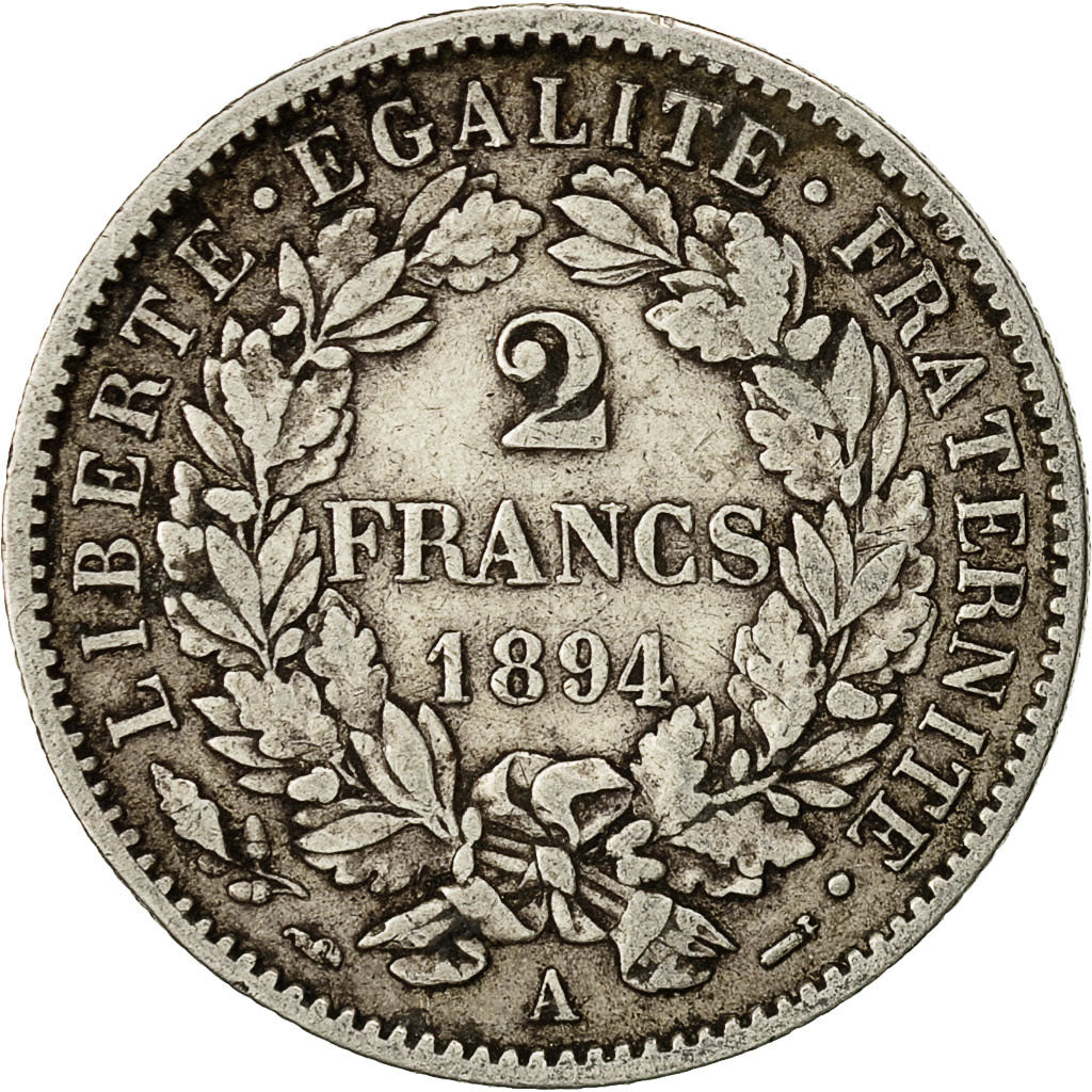 Monnaie, France, Cérès, 2 Francs, 1894, Paris, TB+,Argent,KM 817.1, Gadoury:530a
