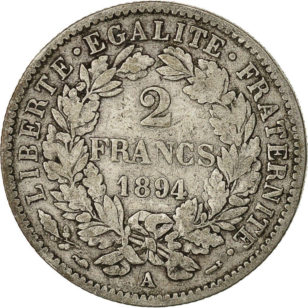Monnaie, France, Cérès, 2 Francs, 1894, Paris, TB+,Argent,KM 817.1, Gadoury:530a