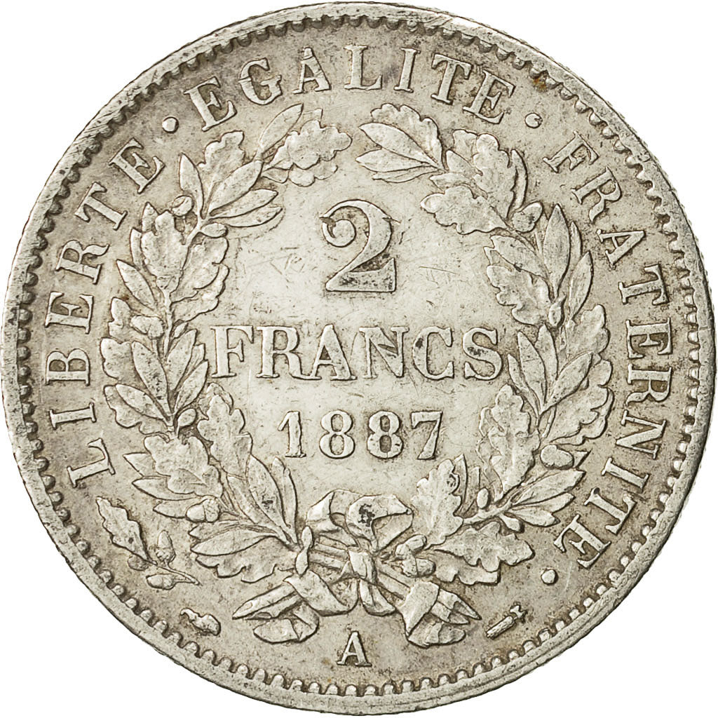 Coin, France, Cérès, 2 Francs, 1887, Paris, AU(50-53), Silver, KM:817.1
