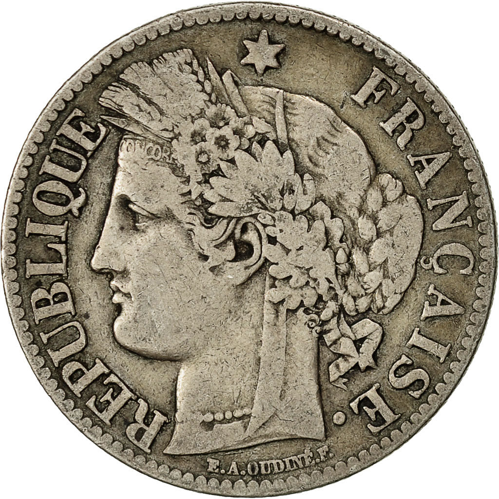 Moneda, Francia, Cérès, 2 Francs, 1873, Paris, BC+, Plata, KM:817.1