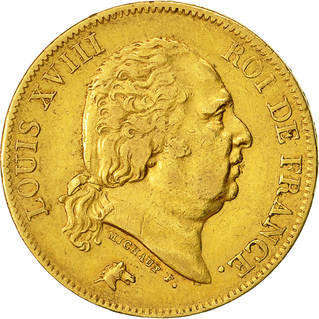Coin, France, Louis XVIII, 40 Francs, 1818, Lille, EF(40-45), Gold, KM 713.6
