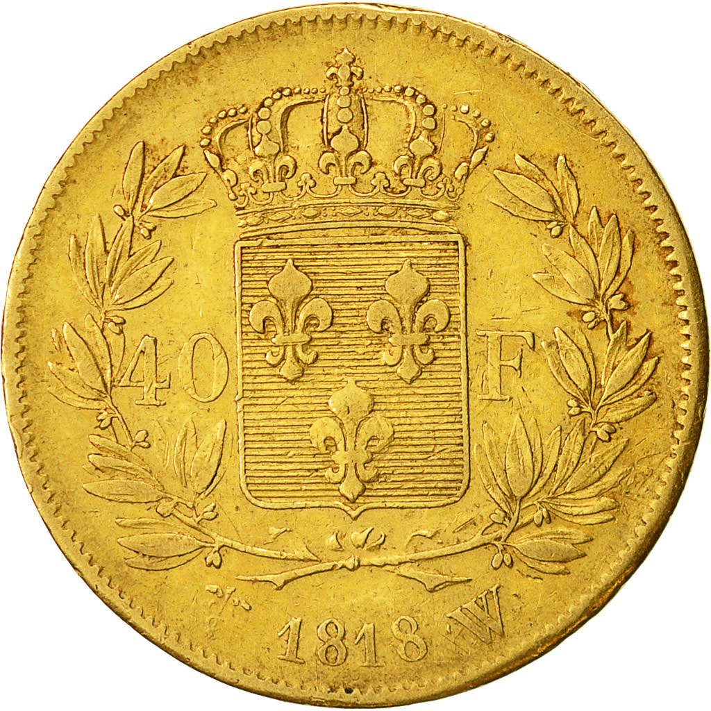 Coin, France, Louis XVIII, 40 Francs, 1818, Lille, EF(40-45), Gold, KM 713.6