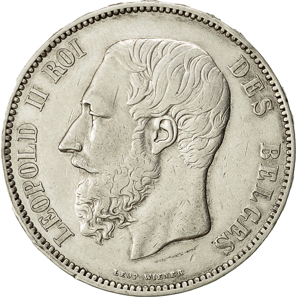Coin, Belgium, Leopold II, 5 Francs, 5 Frank, 1867, EF(40-45), Silver, KM:24