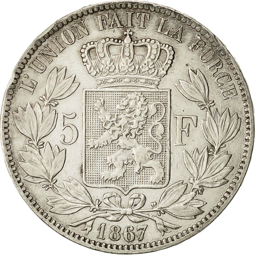 Coin, Belgium, Leopold II, 5 Francs, 5 Frank, 1867, EF(40-45), Silver, KM:24