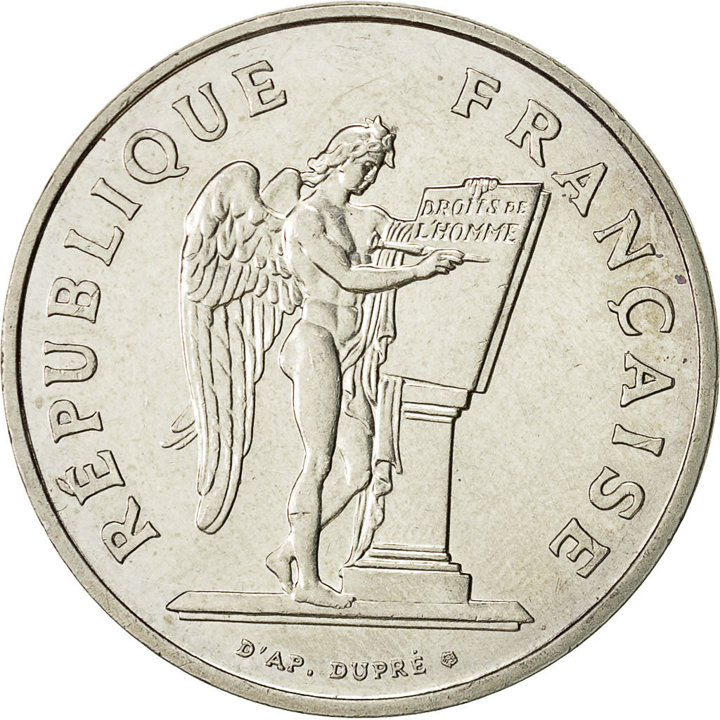 Moneda, Francia, Droits de l'Homme, 100 Francs, 1989, MBC+, Plata, KM:970