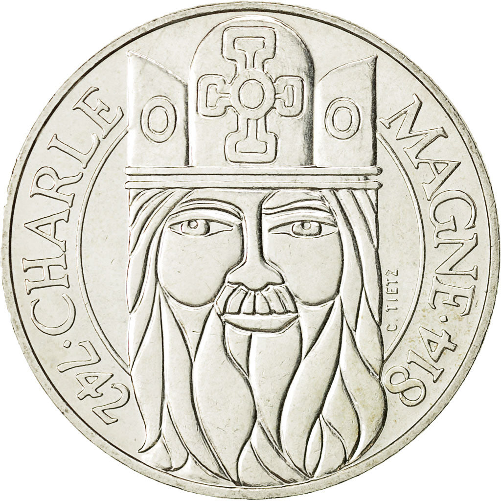 Coin, France, Charlemagne, 100 Francs, 1990, AU(50-53), Silver, KM:982
