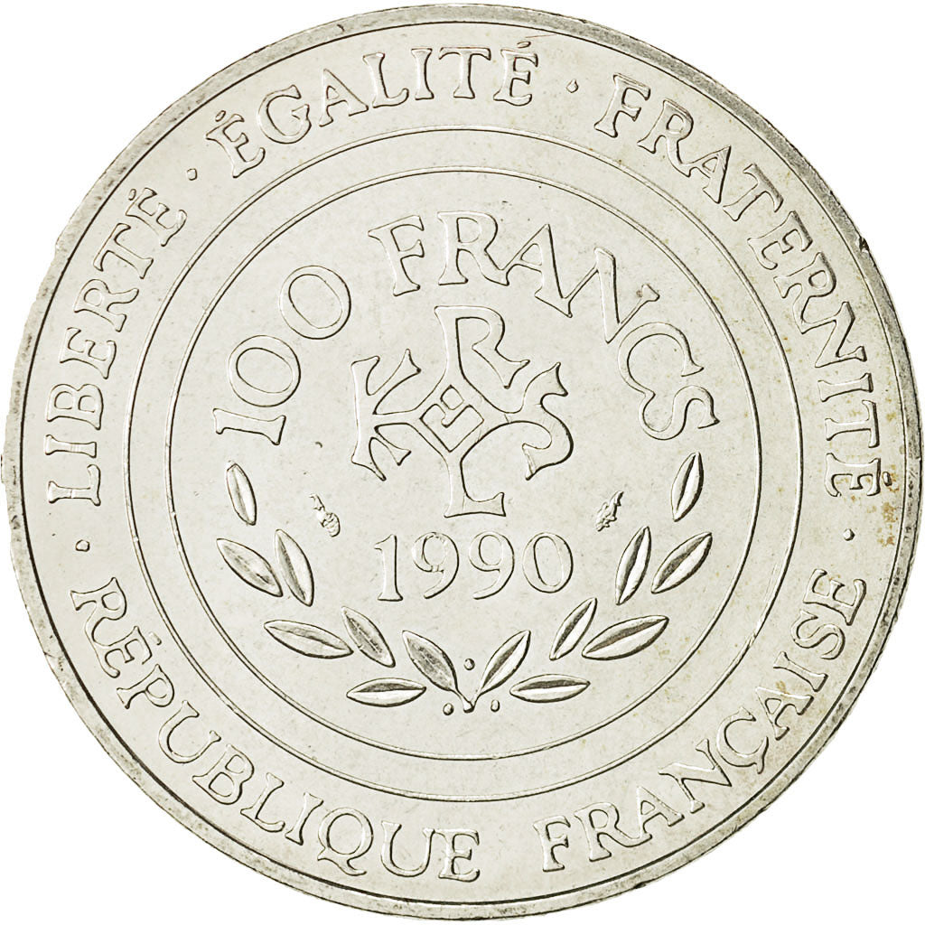 Coin, France, Charlemagne, 100 Francs, 1990, AU(50-53), Silver, KM:982