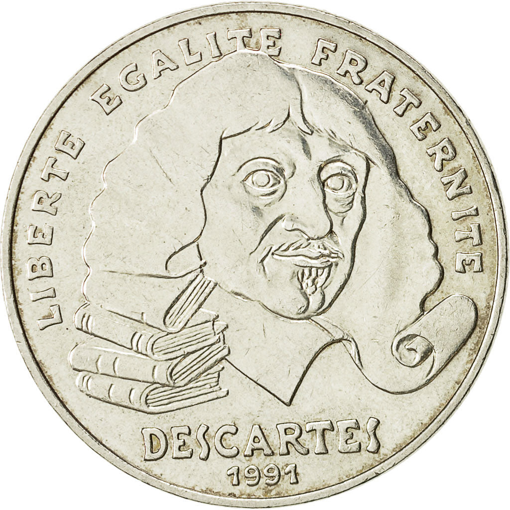 Coin, France, Descartes, 100 Francs, 1991, AU(50-53), Silver, KM:996