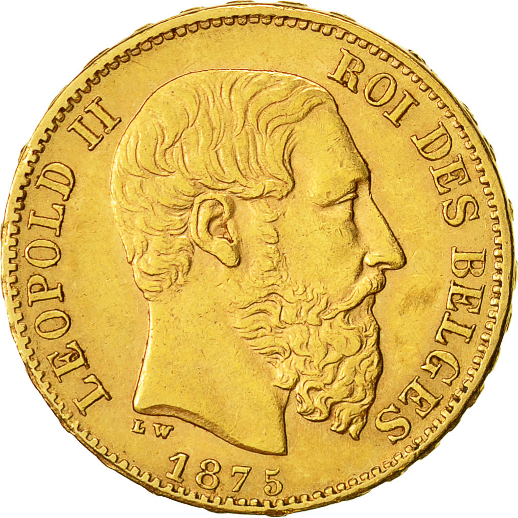 Coin, Belgium, Leopold II, 20 Francs, 20 Frank, 1875, AU(50-53), Gold, KM:37