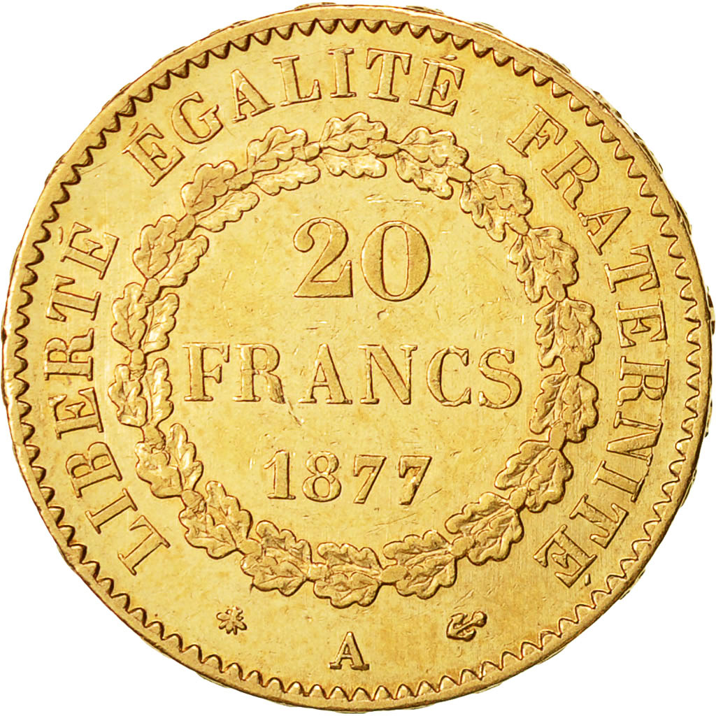 Coin, France, Génie, 20 Francs, 1877, Paris, AU(50-53), Gold, KM:825