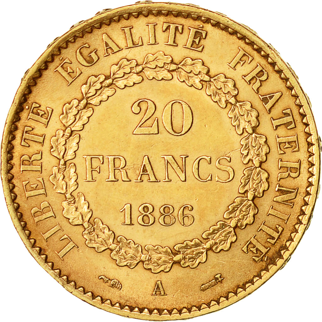 Munten, Frankrijk, Génie, 20 Francs, 1886, Paris, ZF+, Goud, KM:825