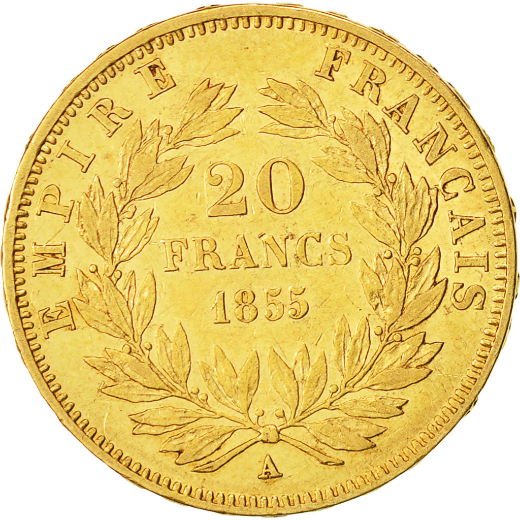 Moneta, Francia, Napoleon III, 20 Francs, 1855, Paris, BB+, Oro, KM 781.1