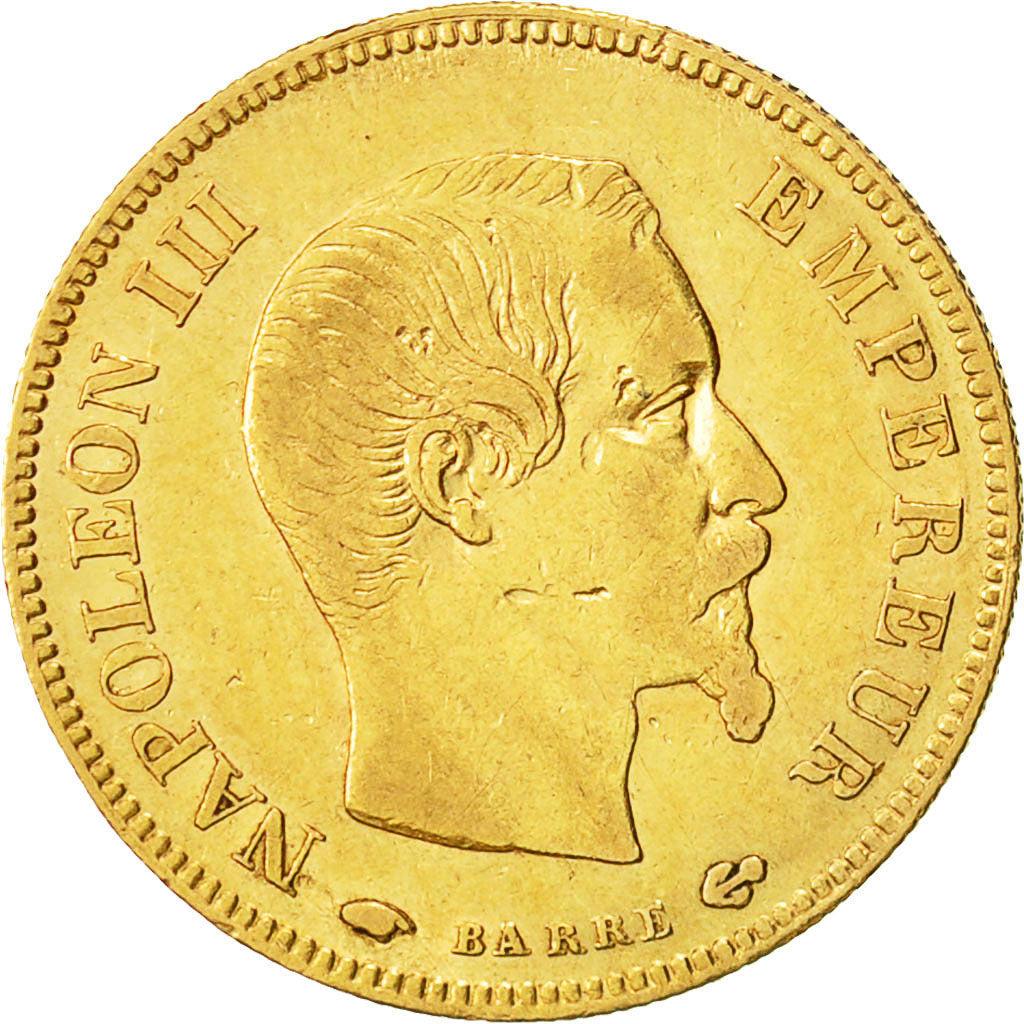 Moneda, Francia, Napoleon III, 10 Francs, 1857, Paris, BC+, Oro, KM 784.3