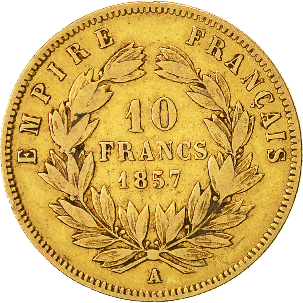 Münze, Frankreich, Napoleon III, 10 Francs, 1857, Paris,Gold, S, KM 784.3