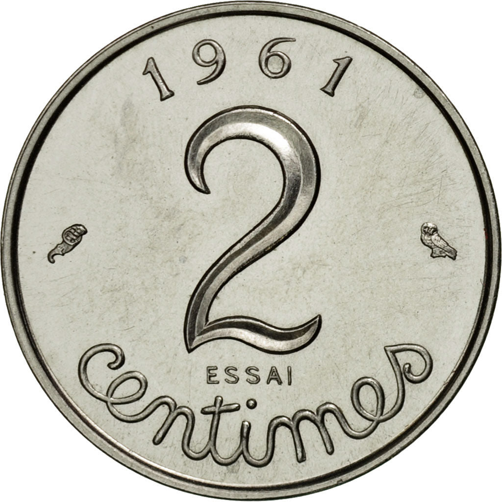 Coin, France, 2 Centimes, 1961, MS(63), Chrome-Steel, KM:E103.1, Gadoury:108