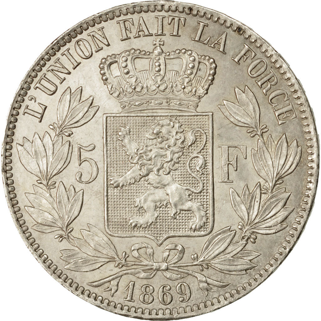 Moneta, Belgio, Leopold II, 5 Francs, 5 Frank, 1869, SPL-, Argento, KM:24