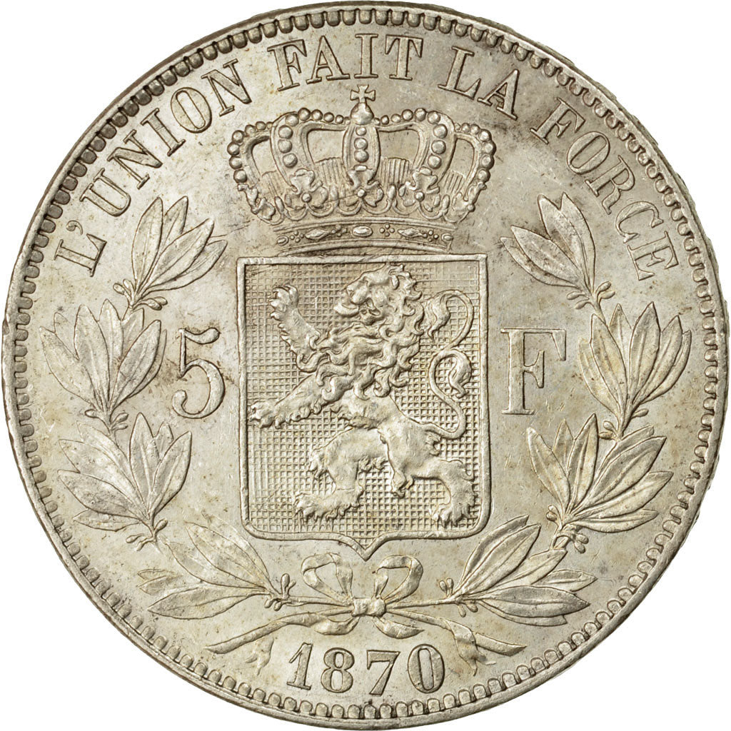 Coin, Belgium, Leopold II, 5 Francs, 5 Frank, 1870, AU(55-58), Silver, KM:24