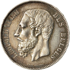 Coin, Belgium, Leopold II, 5 Francs, 5 Frank, 1865, AU(50-53), Silver, KM:24