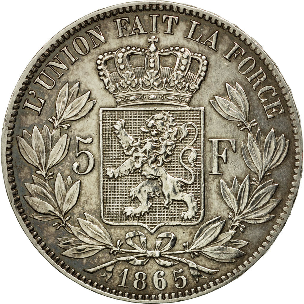 Coin, Belgium, Leopold II, 5 Francs, 5 Frank, 1865, AU(50-53), Silver, KM:24
