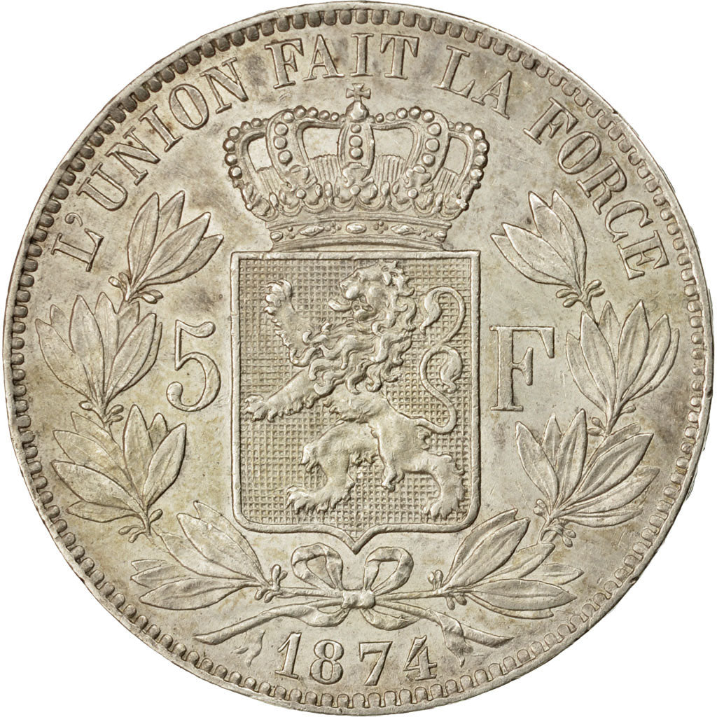 Moneta, Belgio, Leopold II, 5 Francs, 5 Frank, 1874, SPL-, Argento, KM:24