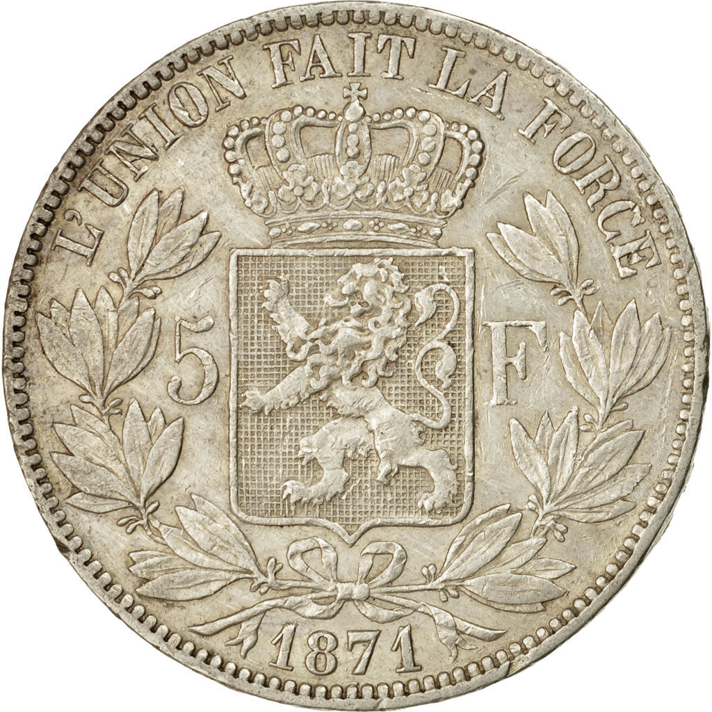 Coin, Belgium, Leopold II, 5 Francs, 5 Frank, 1871, EF(40-45), Silver, KM:24