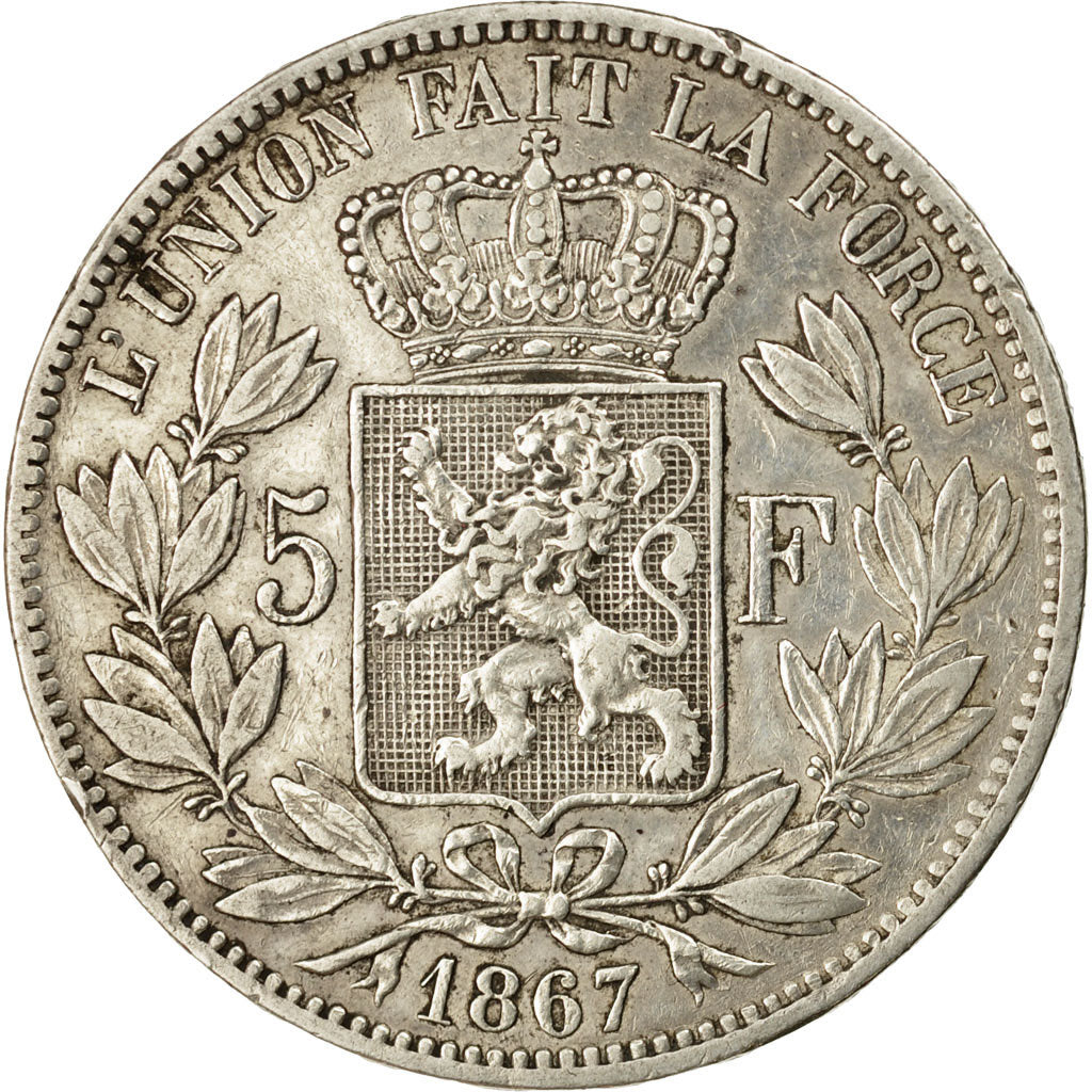 Coin, Belgium, Leopold II, 5 Francs, 5 Frank, 1867, EF(40-45), Silver, KM:24