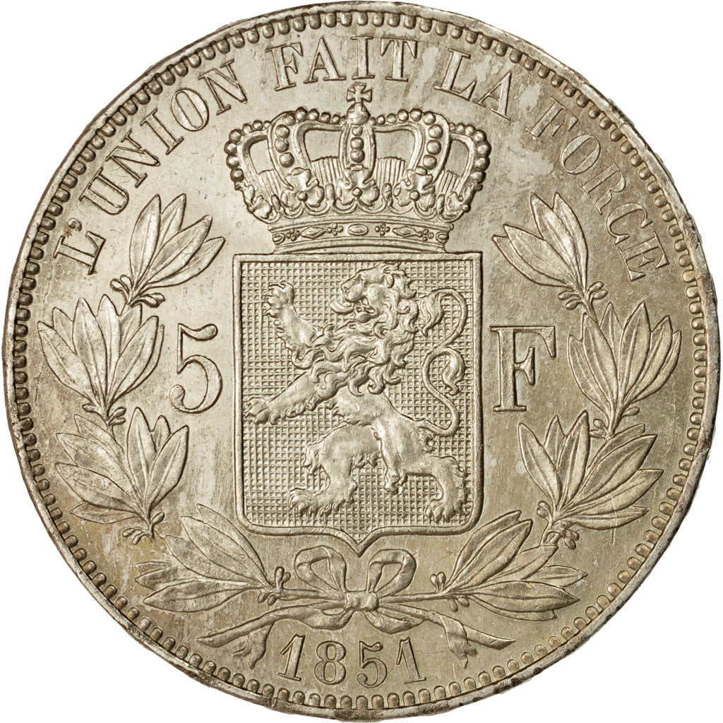 Coin, Belgium, Leopold I, 5 Francs, 5 Frank, 1851, AU(55-58), Silver, KM:17