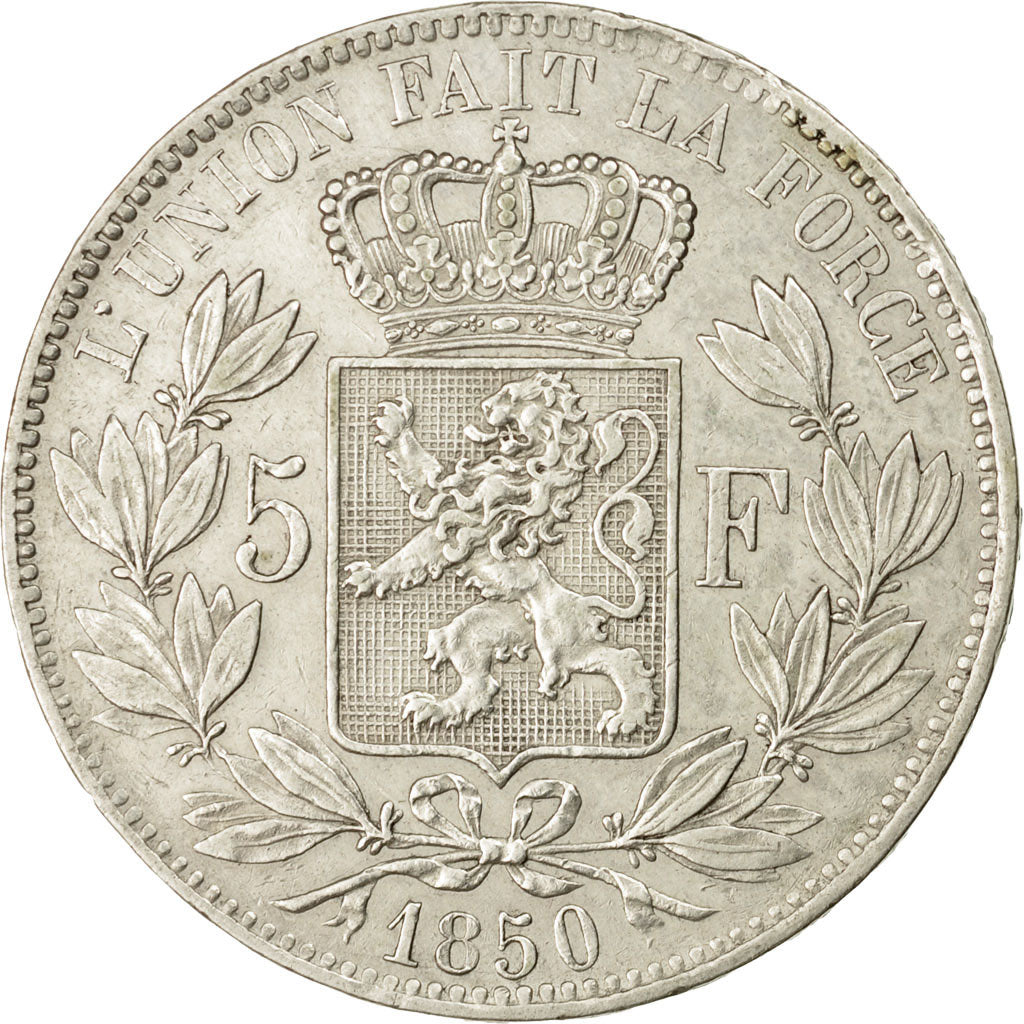 Coin, Belgium, Leopold I, 5 Francs, 5 Frank, 1850, AU(50-53), Silver, KM:17
